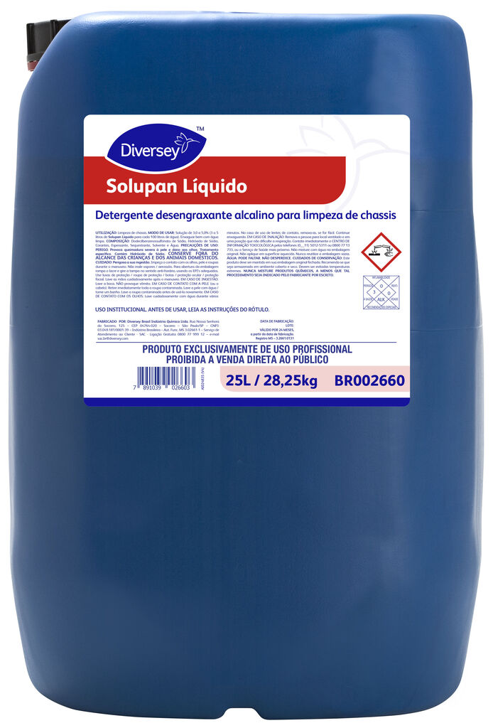 SOLUPAN LÍQUIDO 25L - DETERGENTE DESENGRAXANTE ALCALINO PARA LIMPEZA DE CHASSIS